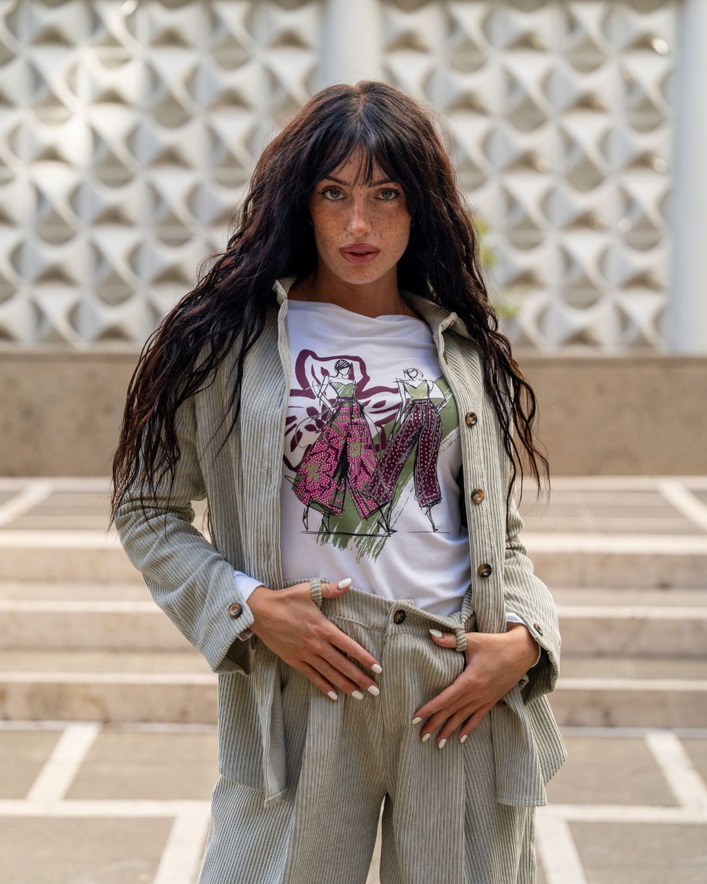 T-shirt a manica lunga con stampa Viola e Verde Siste's