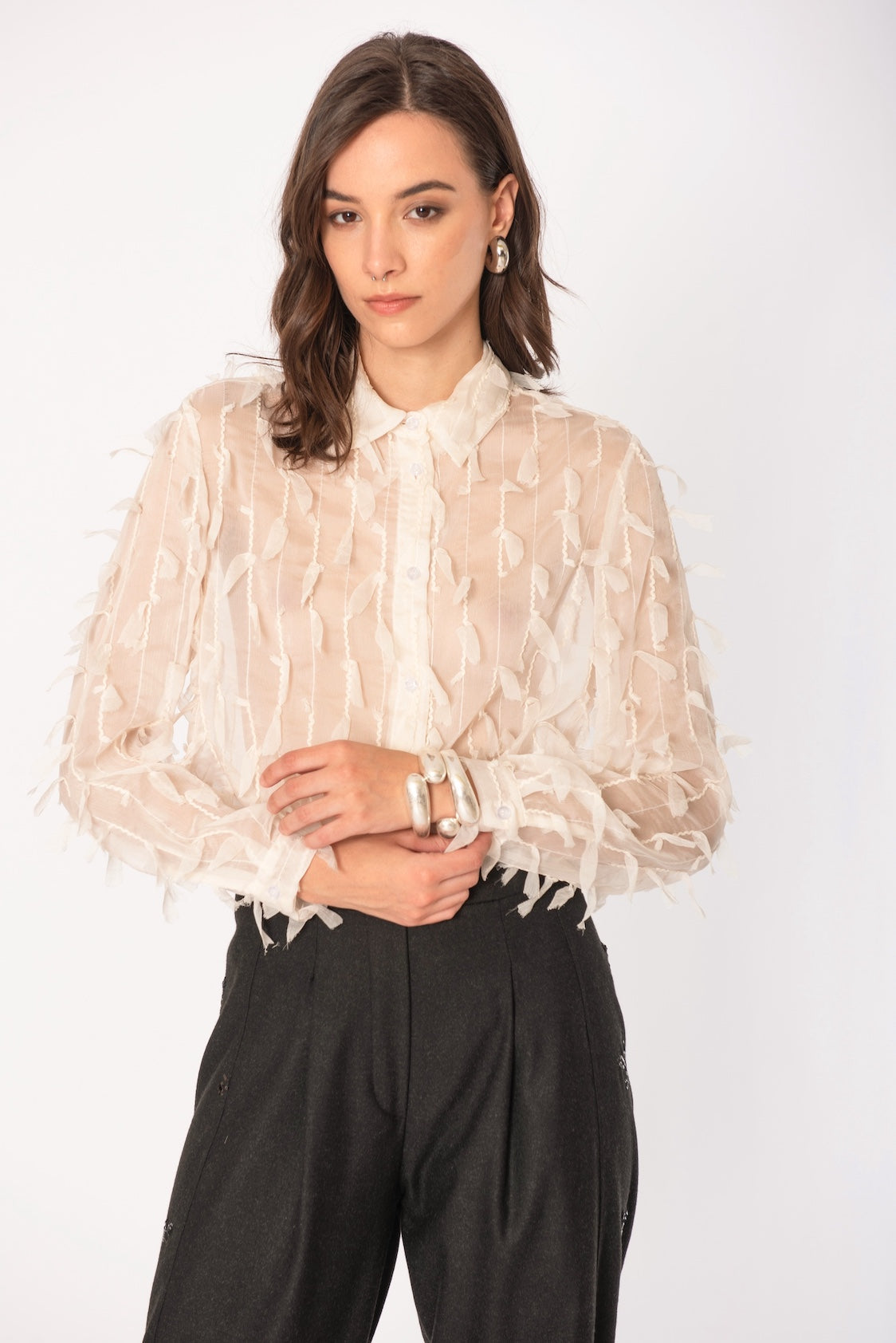 Pantalone con inserto di paillettes No-Nà