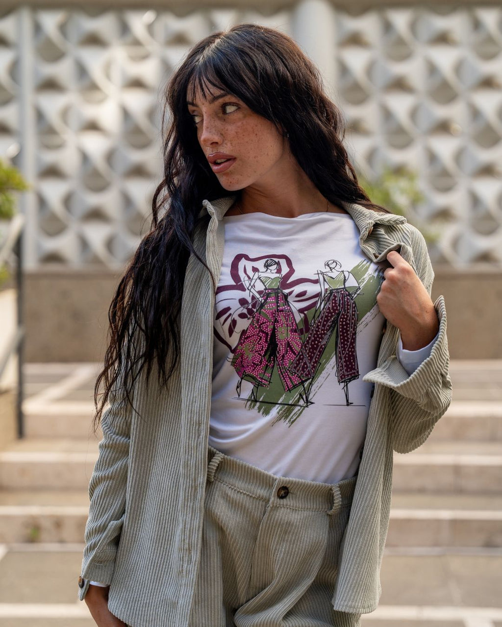 T-shirt a manica lunga con stampa Viola e Verde Siste's