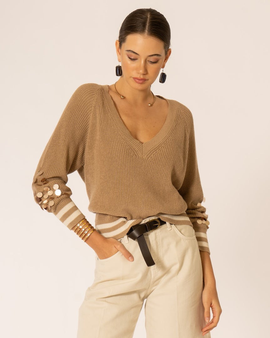 Maglia paillettes bordo contrasto No-nà