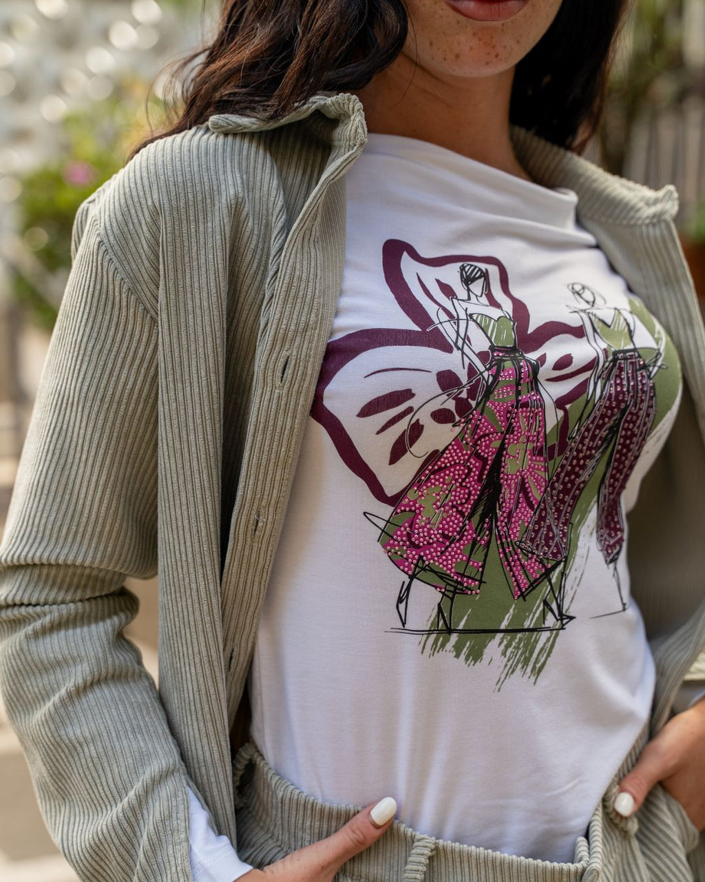 T-shirt a manica lunga con stampa Viola e Verde Siste's