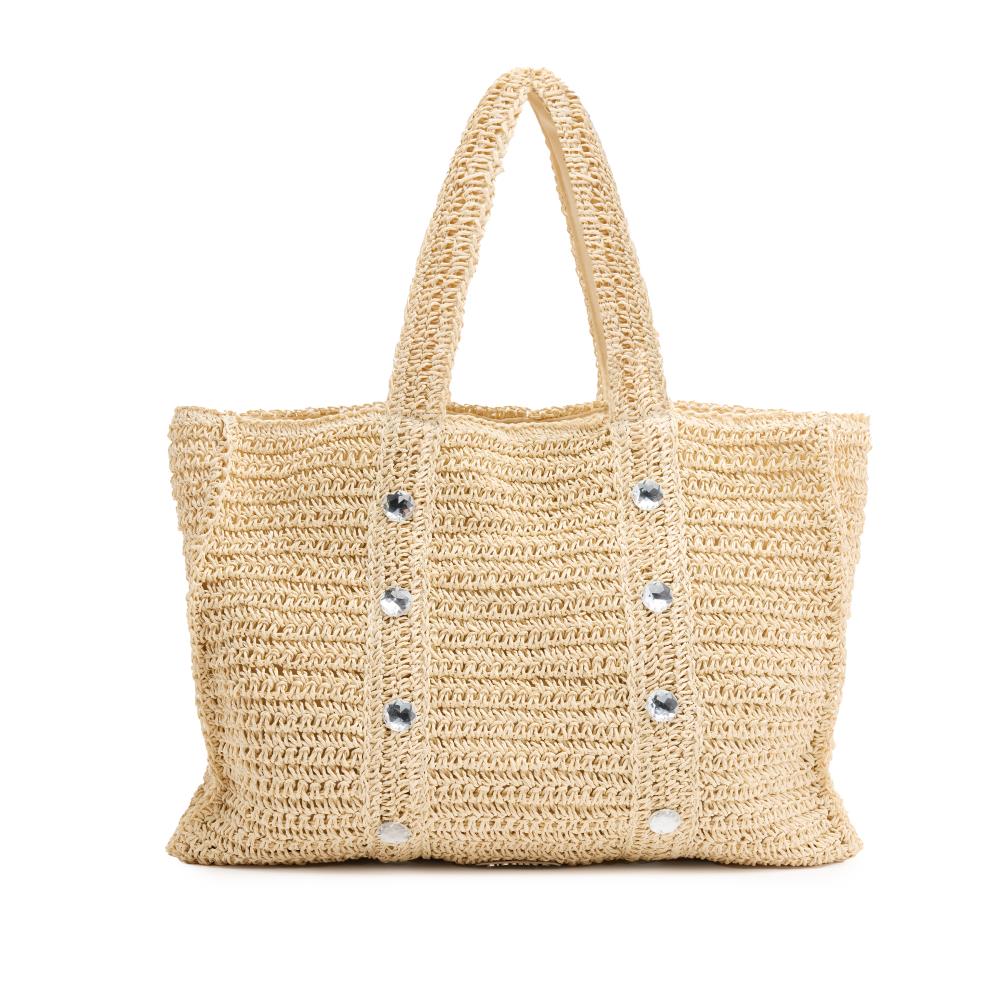 Borsa Tote in rafia con strass Lomira