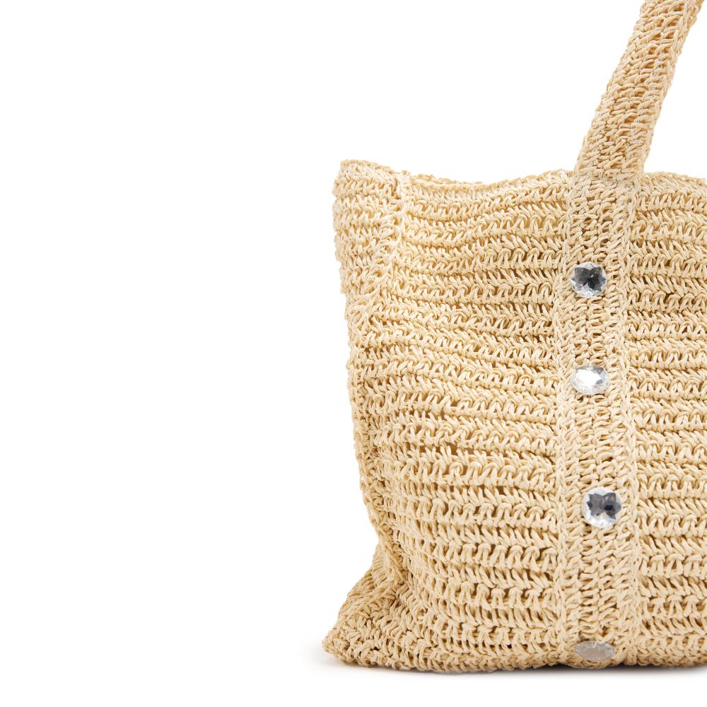 Borsa Tote in rafia con strass Lomira