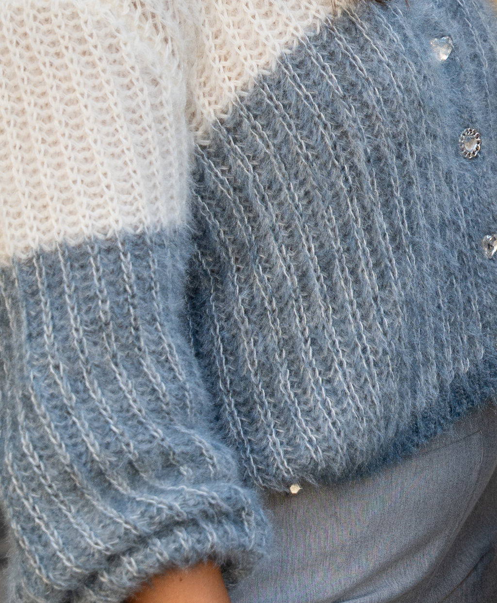 Cardigan bicolore bottoni gioiello No-Nà