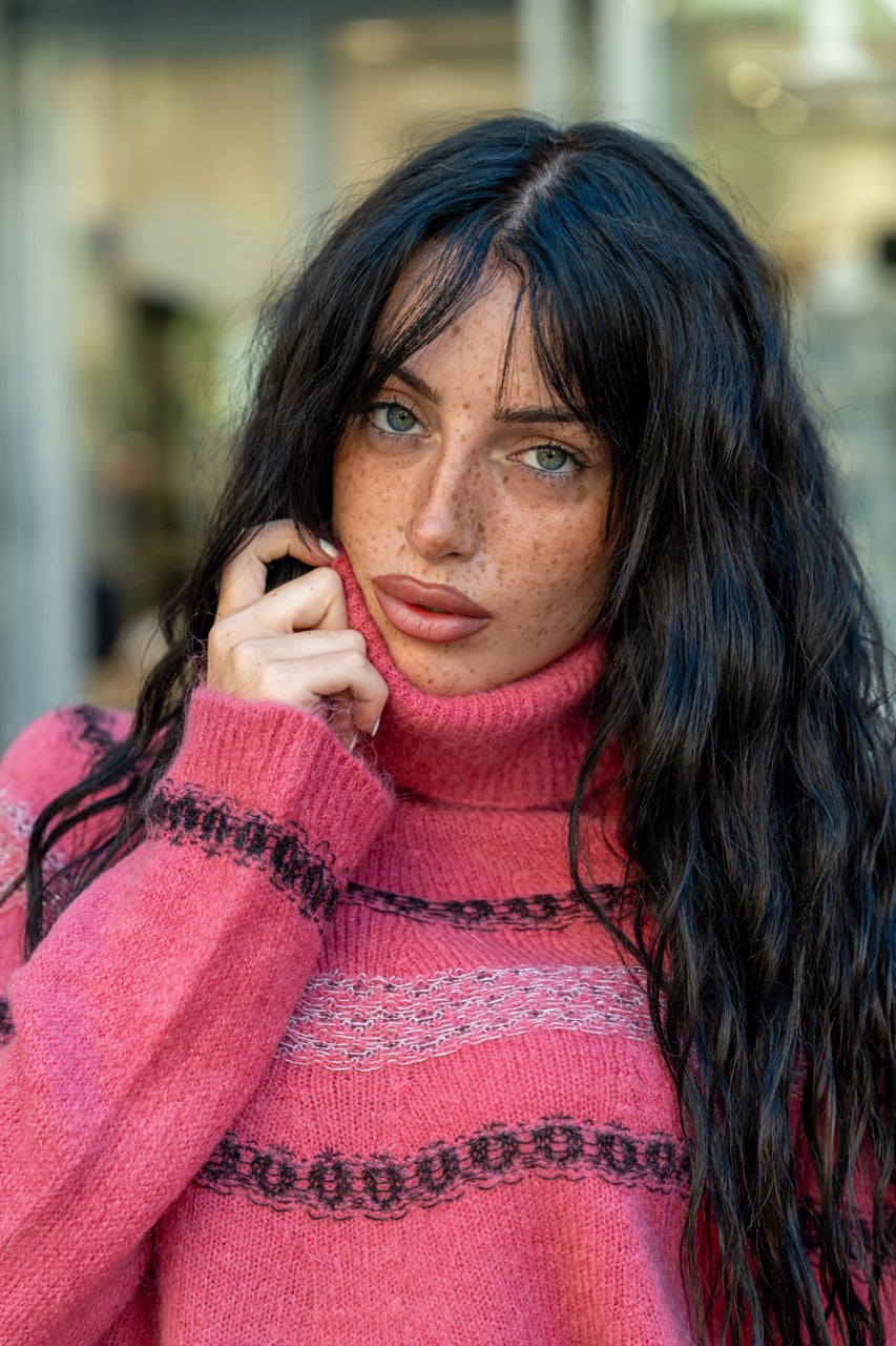 Maglione dolcevita jacquard No-Nà