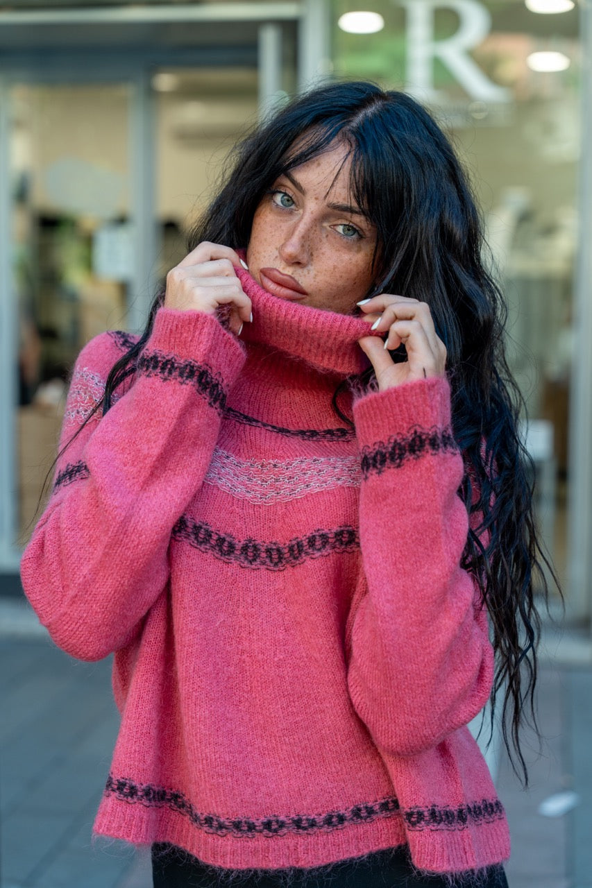 Maglione dolcevita jacquard No-Nà