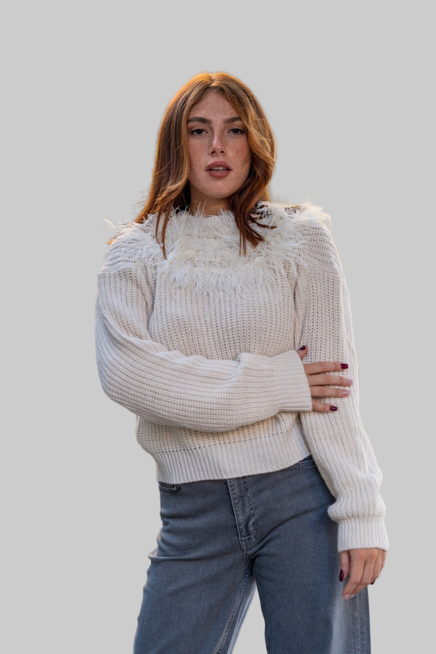 Maglia con piume collo e spalle No-Nà