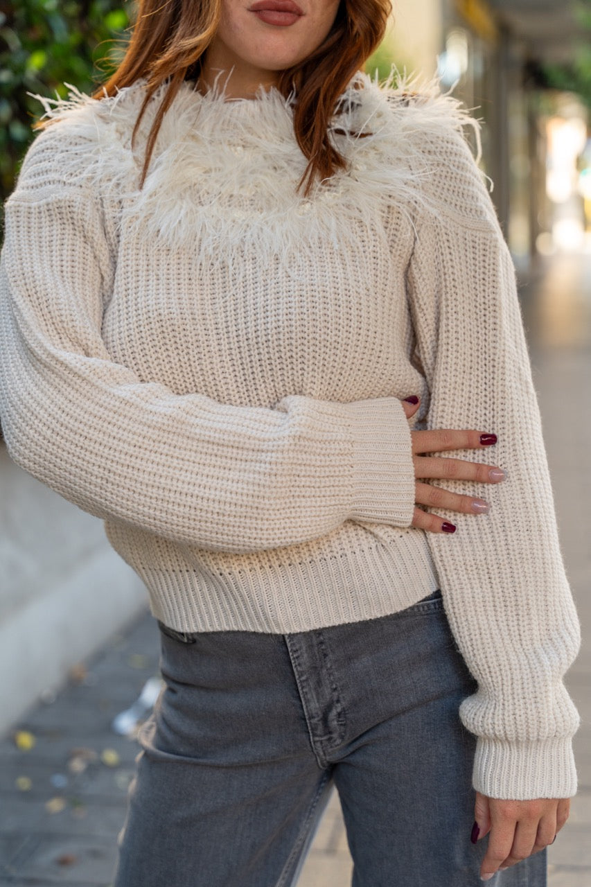 Maglia con piume collo e spalle No-Nà