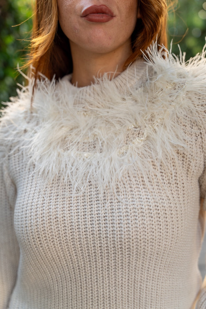 Maglia con piume collo e spalle No-Nà