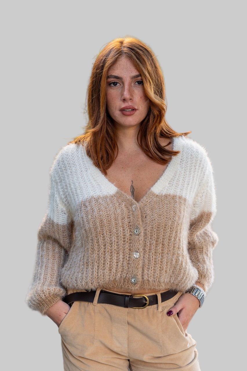 Cardigan bicolore bottoni gioiello No-Nà