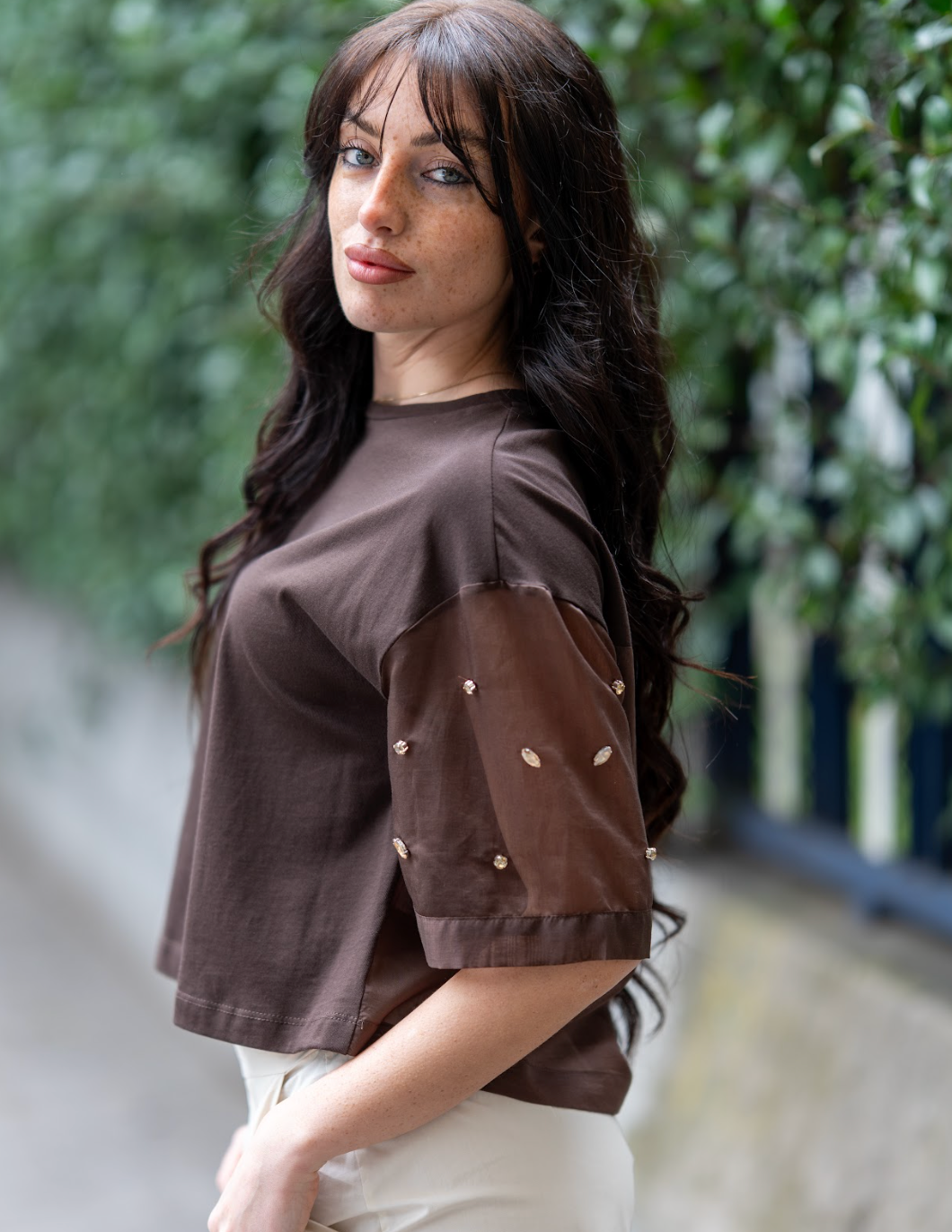 T-shirt bitessuto con strass maniche No-nà