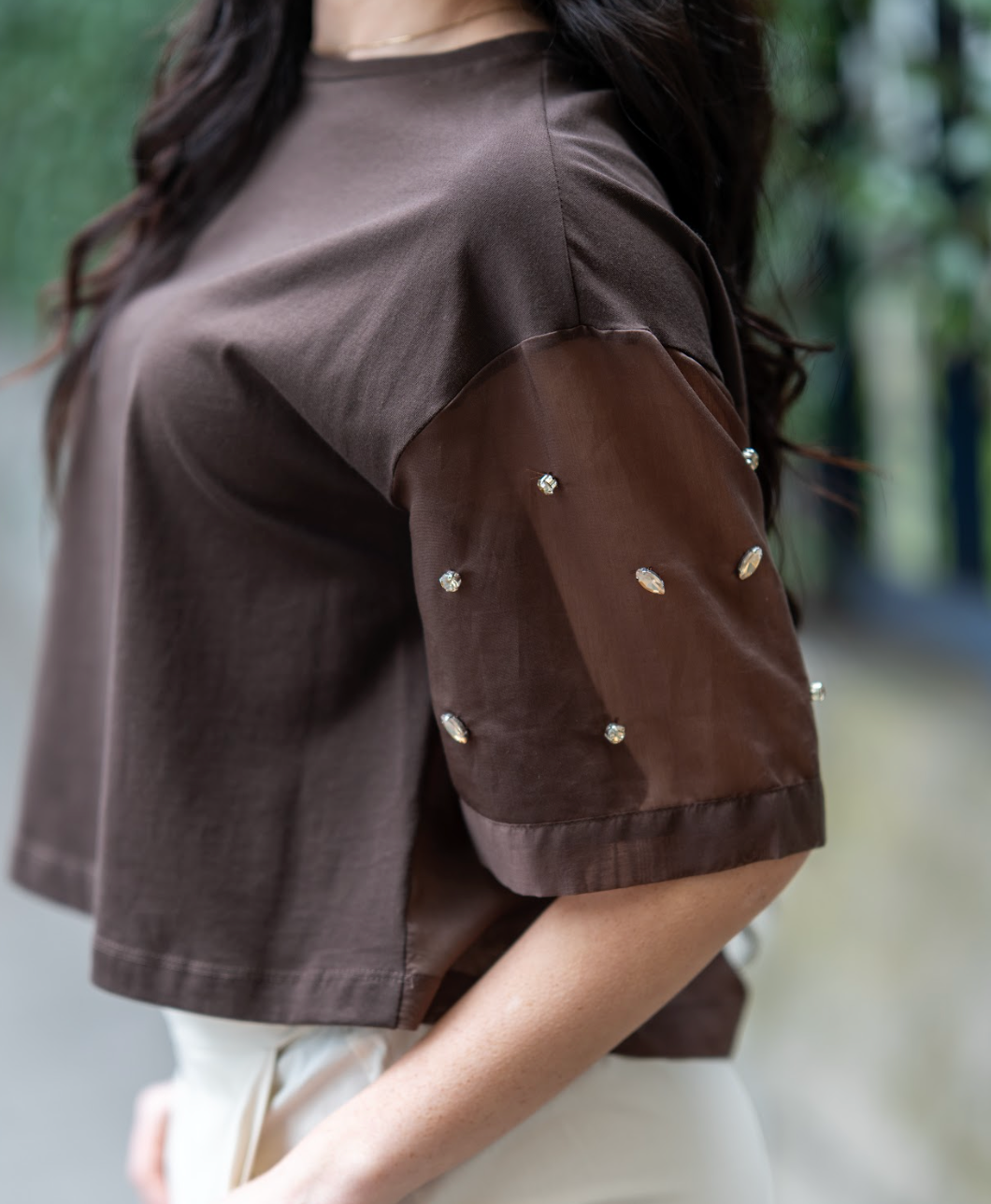 T-shirt bitessuto con strass maniche No-nà