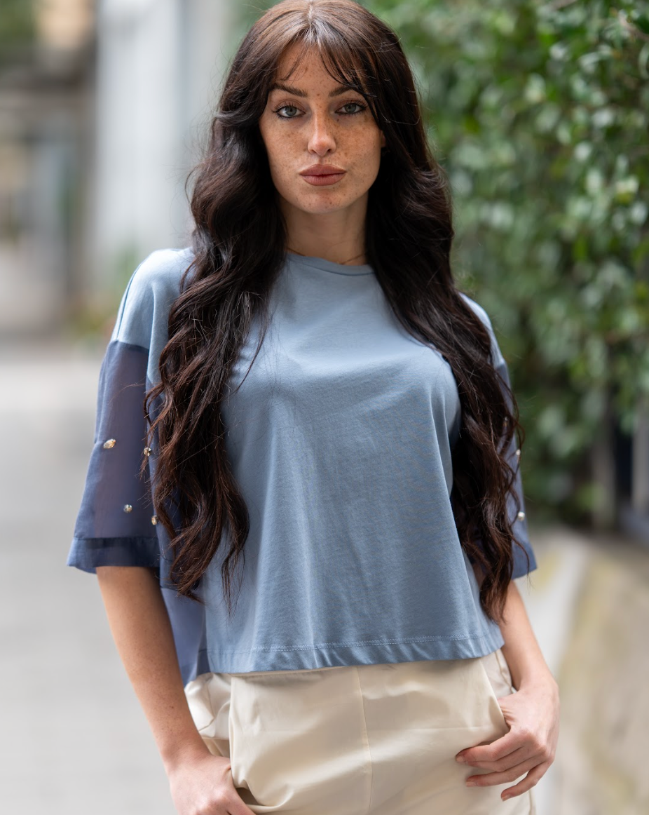 T-shirt bitessuto con strass maniche No-nà