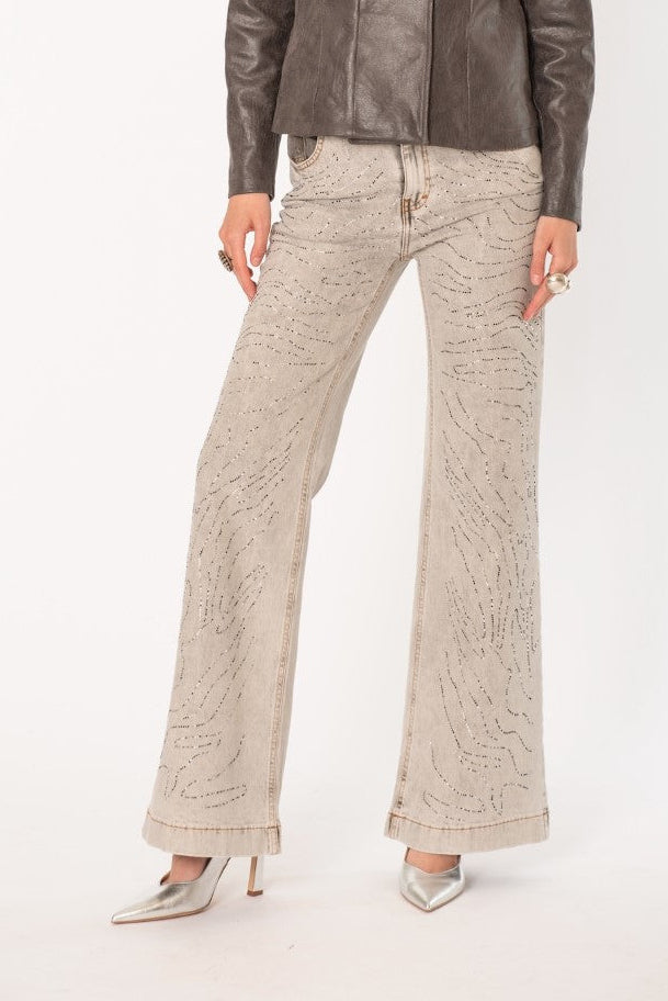 Denim con applicazioni di strass in Cotone No-Nà