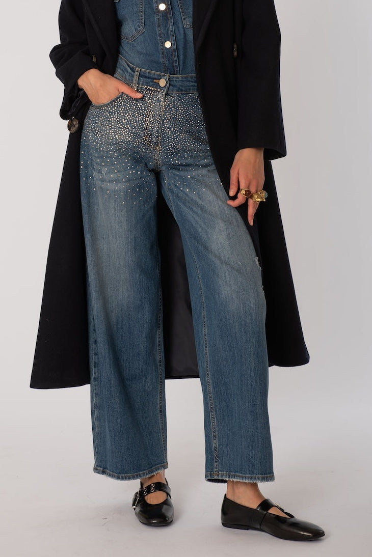 Denim con strass effetto degradé in Cotone Siste's