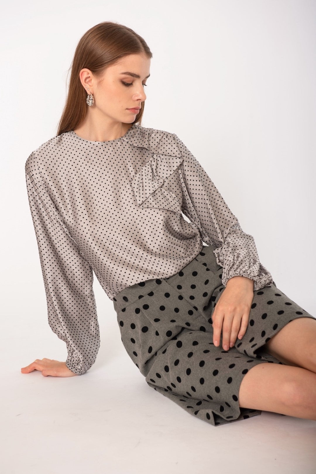 Blusa con micro pois e rouches in 100% Viscosa No-Nà